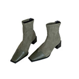 One-Footed 2025 New Velvet Splicing Elastic Skinny Short Boots With Square Head And Then Zipper Short