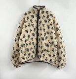Fur Floral Print Zipper Jacket- Outfit