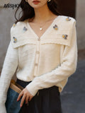Women's Sweater Cardigan 2022 Autumn Korean Turn-down Collar Flower Female Single Breasted Soft Knitting Tops