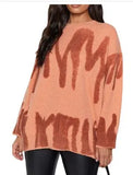 Winter Fashion Vintage Women Geometric Print O-neck Pullover Long Sleeve Loose Knitted Oversize Sweater
