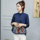 Autumn New 20251 Korean Version Of The Female Seven Sleeve Embroidered A Word Shirt Doll