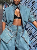Zingj 2024 New Niche Design Feel Tooling Wind Denim Jacket Women's High Waist Loose Show Thin Short