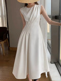 Summer Elegant Casual Midi White Dress Sleeveless A-Line Vintage Party Black Vestidos Female Fashion Outwear