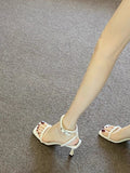 Soft ~ Peaching Feeling Side Toe With Fashion Fine Heel Women's Summer White High Heels Roman