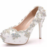Cm High Heels Large Size Waterproof Table Single Shoes Women's Fine Heel Round Head Diamond Wedding Shoes Bridal Shoes