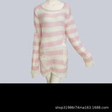 Zingj Hole Hollow Out In The Long Sweater Female Stripe Loose Color Dark Versatile Knit Niche Punk-Outfit