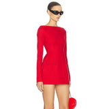 Solid Long Sleeve Bow Mini Dress-Outfit