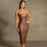 Zingj Color PU Leather Fashion Temperament Slim After The Chest Burst Sexy Long
