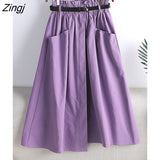 2021 Fashion Autumn Cotton Midi Skirt Women Korean Style Green Mid-Length High Waist A Line Skirt Female With
