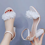 Cm Round Head With Thick Heel, Light Mouth With Sandals Pure White Flowers Wedding Dress Shooting High Heels