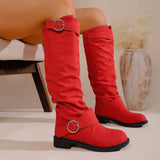 Large Women's Shoes Folded Women's Boots Belt Buckle But Knee Pile Boots Coarse And Fashion
