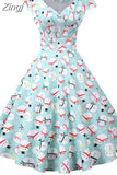 Party Dress Women 2023 Short Sleeve V Neck Elegant Vintage Print Xmas New Year Prom Sundress 3XL