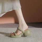 Real Soft Leather Elegant 2025 Simple Thick Bottom Increased A Word Drag Female Summer Fairy High Heels Outside Wear Beach