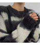 Mohair Striped Oversized Sweater Pullover Women Winter 2020 Long Loose Knitted Sweater Korean Fashion