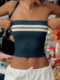 Knit Striped Bandeau Crop Top- Outfit