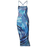 Women Summer Sleeveless Backless Printed Bodycon Slim Package Hip Beach Dress Sundress 2021 Female Clothing
