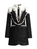 Socialite Small Sweet Wind Autumn 2025 New Style Sequins Bump Color Heavy Industry Nail Bead Slim Long Sleeve A Line