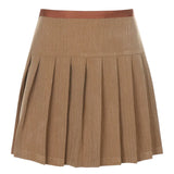 Khaki Preppy Style Pleated Skirts Womens High Waisted Mini Short Skirt Ladies Casual Tie Up Bandage Skirt Autumn