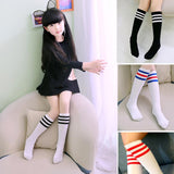 Girls Knee High Socks Football Stripes Cotton Sports School White Black Socks Skate Children Baby Long Tube Leg