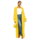Knitted Women Long Twist Sweater Solid Cardigan with Big Pocket 2022 Autumn Winter Crochet Loose Office Lady Long