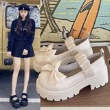 Mary Jane Shoes Female Spring New Pleated Bow Girl Single Shoes Thick Heel Fairy Wind Loafers Small White