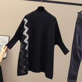 Turtleneck Sweater Autumn Winter Vintage 2021 Imitated Mink Wool Personality Print Oversized Knitted Pullovers Warm