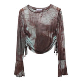 Sunscreen Not Sultry Hot Tie Dye Net Yarn Long-Sleeved T-Shirt Drawstring Tethered With Short-Sized T-Shirt Horn Sleeve Top