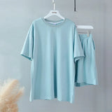 Summer Tracksuits Womens Two Peices Set Leisure Outfits Cotton Oversized T-shirts High Waist Shorts Candy Color