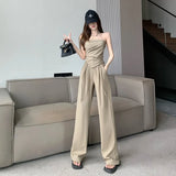 Tsets + Casual High-Waisted Broad-Legged Set Women's Fashion Temperament Two