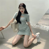 Women Skinny Hot Girls Sexy Club Street Bust Hollow Out Short Sleeve Thin Mini Female Abdomen Inside Clothing