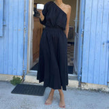 2025 Summer New Women's Fashion Inclined Shoulder Jacket Long Skirt Suit Two