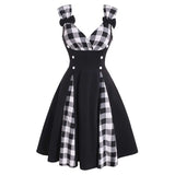 Party Women Casual Dress England Hip Hop Plaid Printed Sundress A Line Fit And Flare Dress Sexy Black Vintage