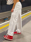 Baggy Cargo Pants Pockets Streetwear Ribbons Tassels Y2K Casual Drawstring Low Waist Wide Leg Womens Hippie