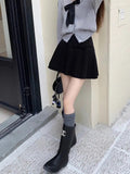 Bow Solid High Waist Pleated A-line Skirt- Outfit