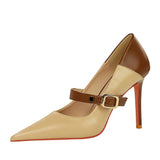 Zingj Retro High Heels Women's Shoes Ultra High Heel Light Tip Color One Word Belt Women's Single