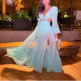 V-Neck Backless Hollow Out Dress 2022 Summer Women Long Lantern Sleeve Club Party Long Maxi Dresses Vestidos De Festa