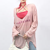 Y2k Harajuku T Shirt Streetwear Women Oversized Long Sleeve Sexy See Through Tee Aesthetic Hippie Gothic Tshirt