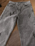 Men's Lightning Embroidered Straight Jeans- Outfit