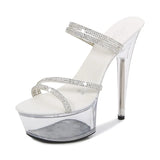 Zingj 34-43 Sexy High Heels 13CM15CM Thin Heel Waterproof Platform Sandals Transparent Crystal Shoes Wedding