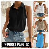 New Spring Satin Sleeveless Shirt Leisure Solid Color Summer Shirt