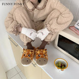 Funky 2021 Womens' Slippers Fluffy Faux Fur Cartoon Giraffe Animal Slippers Antiskid Soft Plush Flats Woman