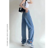 Zingj Sense Wide Leg Jeans Female Autumn High Waist Show Thin Loose Large Size Versatile Straight Tube Drag Pants Tide Ins-Outfit