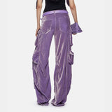 Design Sense Multi-Pocket High Waist Velvet Autumn 2025 New Solid Color Model Loose Wide-Leg Pants