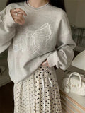 Round Neck Embroidered Bow Pullover SweatshirtOutfit