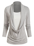 Sleeve Heathered Faux Twinset Casual T-Shirt Women Casual Long Sleeve Tee-Shirts Female Tops Women Fall New