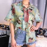 Aesthetic Cupid Angel Print Women' Blouse Shirt Cardigan Short Sleeve Summer Top Graphic Blouse Women Clothes 2019