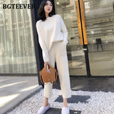 Sweater Tracksuit O-neck Pullovers & High Waist Pants Women Sweater Sets Knitted Set Autumn Winter Knitted 2 Pieces