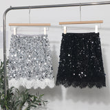 Real Shoot Spice Girl Squin A-Word Skirt Girl Summer Tight High Waist Anti-Walking Light Lace Side Hip Skirt