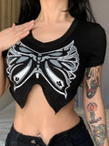 Top Women T Shirt Graphic T Shirts 2022 Skinny Brown Short Sleeve Tees Summer Clothes Streetwear V Neck Black Crop