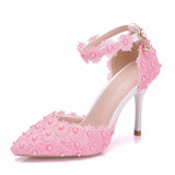 Cm White Lace Wedding Shoes Buckle Shoes Fine Heel Wedding Dress Bridal Shoes Women Sandals Annual